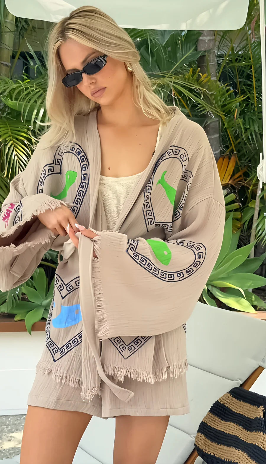 Cie Cie Long Sleeve Short Set in Tan