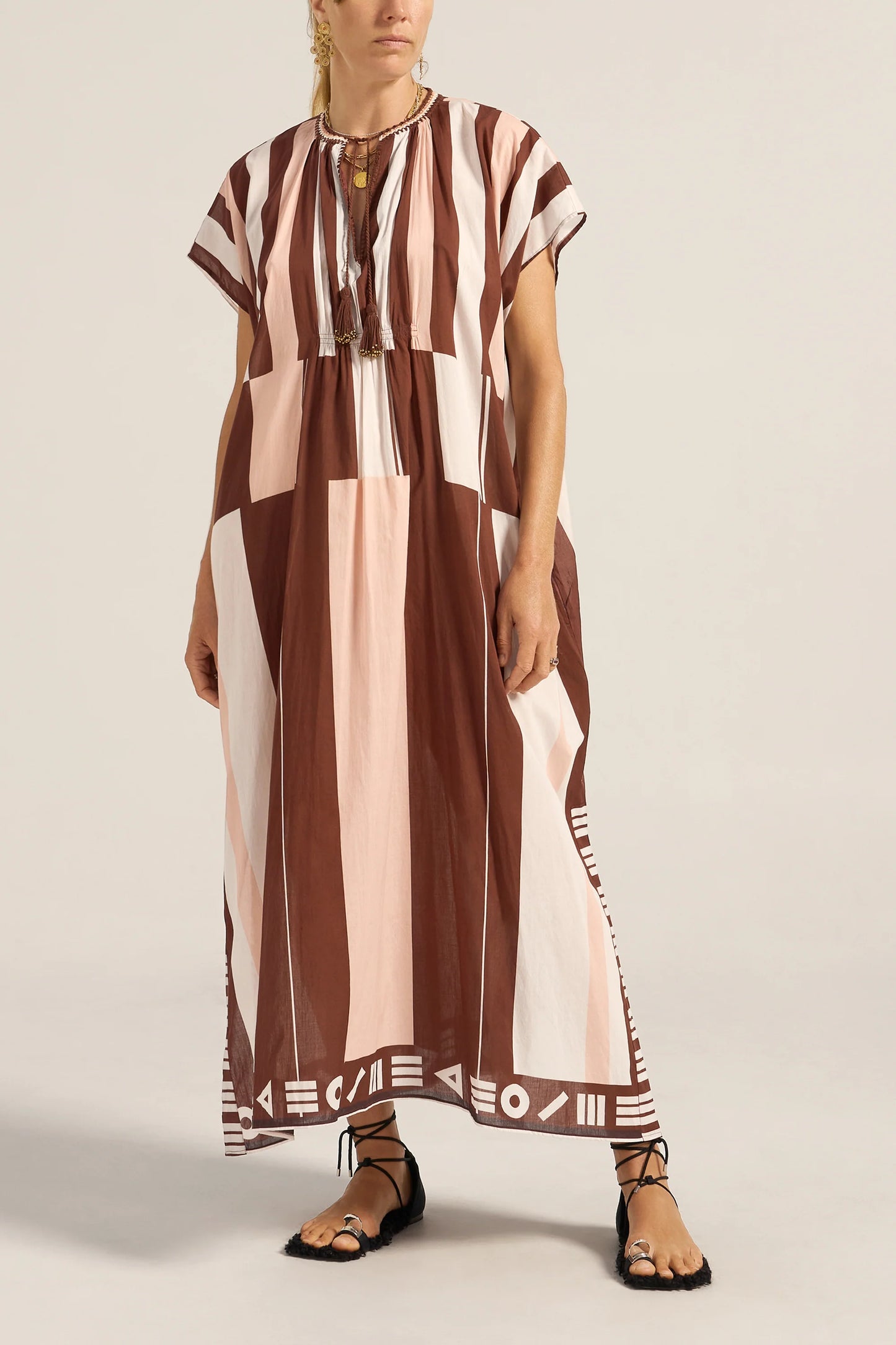 Ilio Nema Thaddeus Pink and Brown Sarong Caftan