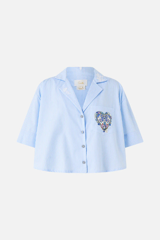 Camilla Ottoman Opulence Cropped Camp Collar Blouse